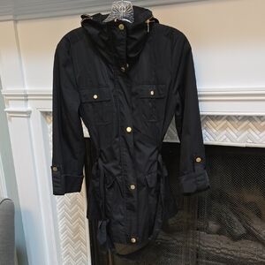 Ellen Tracy Black Utility Rain Jacket with Gold Accents Size S